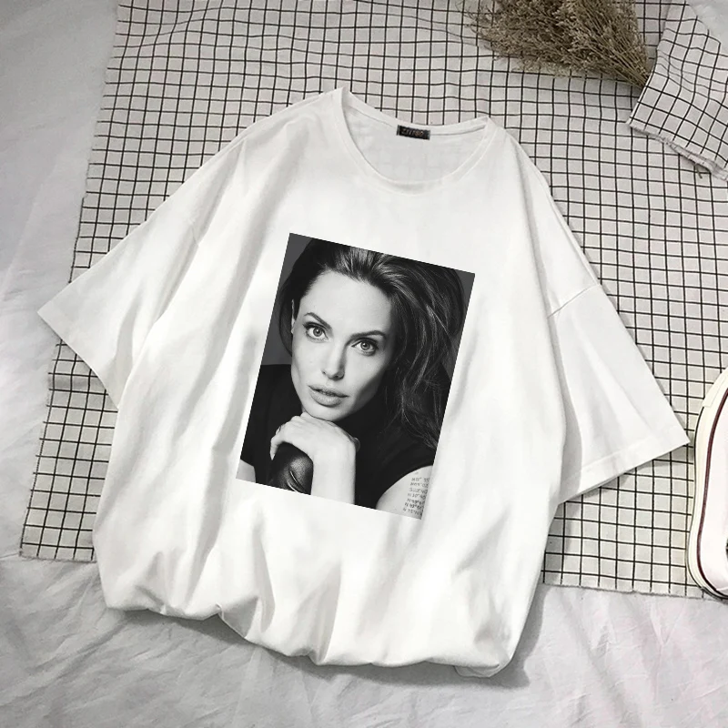 Женская Винтажная Футболка с принтом Angelina Jolie летняя повседневная свободная