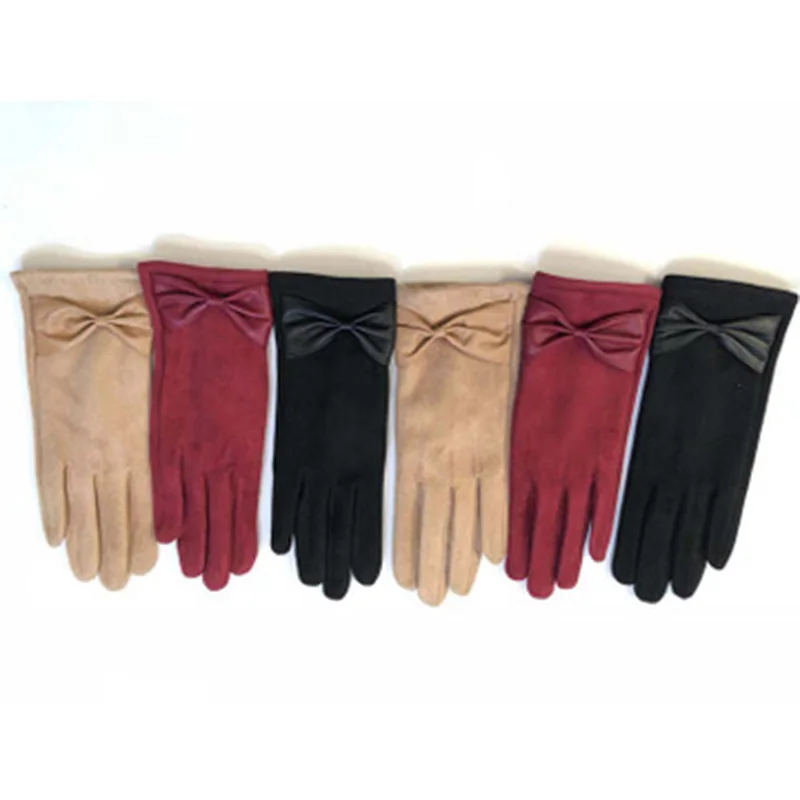 Модные женские зимние теплые варежки с сенсорным экраном зимние женские замшевые перчатки с вышивкой и бантом мягкие перчатки для вождения E5