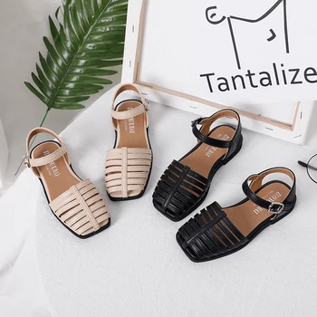

Kids Shoes Roman Style Girls Soft Sandals Children girls Princess Shoes Closed Toe Flat Leather Sandals Casual shoes SX437