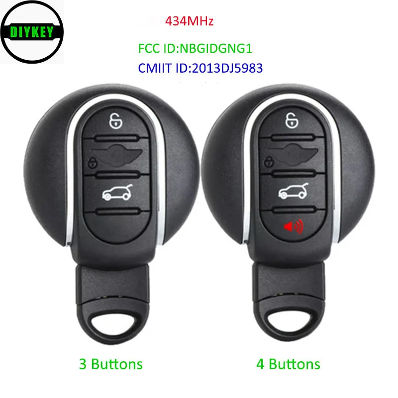 

DIYKEY умный дистанционный ключ-брелок от машины 3 / 4 кнопки 433 МГц для BMW MINI Cooper 2013- 2017 IC: 2694A-IDGNG1 FCC, аддитивного цветового пространства (ID:NBGIDGNG1