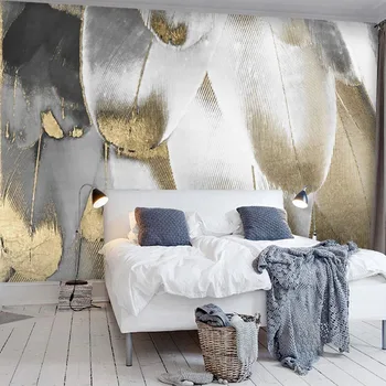 

Photo Wallpaper 3D Retro Fashion Golden Feather Murals Living Room Bedroom Background Wall Decor Modern Abstract Art Wallpapers