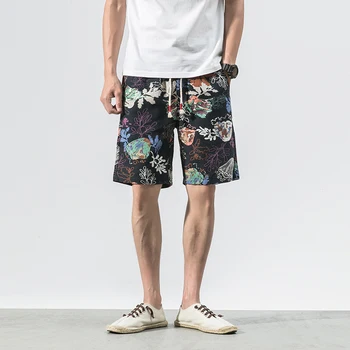 

Summer MensBeach Shorts Men Summer Hawaii Men linen Shorts Loose Straight Comfortable Drawstring Casual Hip Hop Homme Mens Short