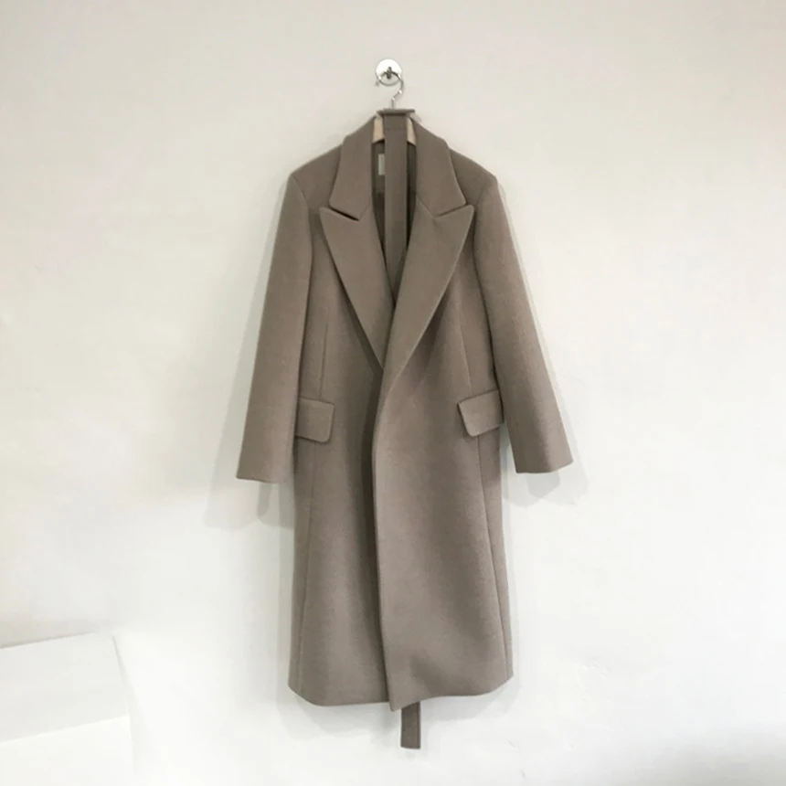 Genayoa, зимнее пальто, Женский Тренч из смеси шерсти с поясом, теплое зимнее шерстяное пальто, Женское пальто с длинным рукавом, длинное, корейский стиль