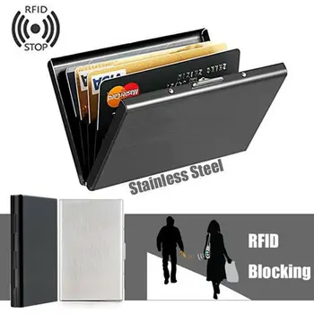 

Fashionable Ultra-thin Credit Card ID Card Holder Stainless Steel RFID Stop Card Storage Folder For Mens Women