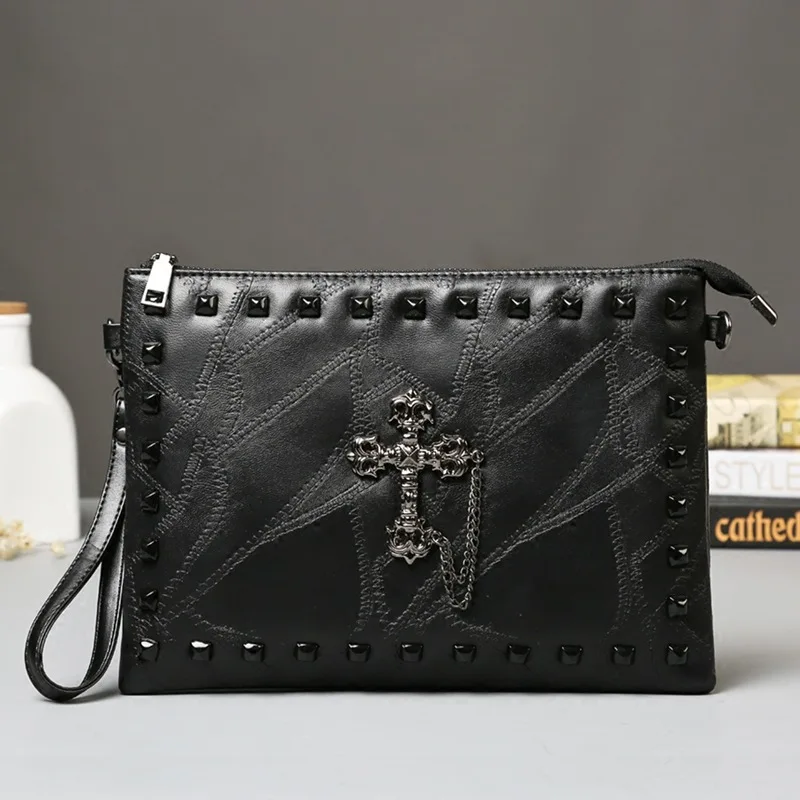 

Soft Leather Cross Rivet Handle New Men's Hand Pack Street Single Shoulder Cross iPad Pack.