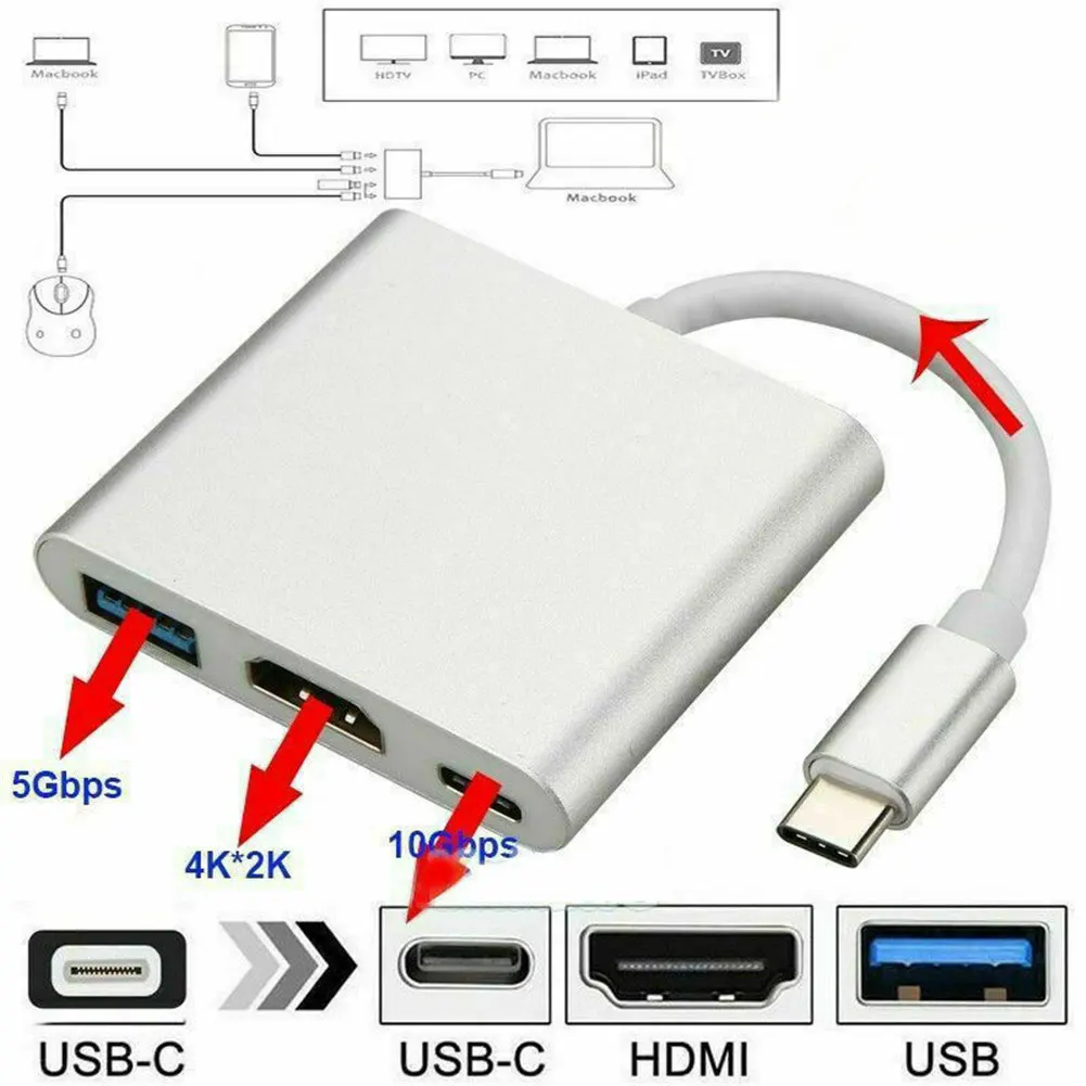 Тип C USB для USB-C 4K HDMI USB Кабель-адаптер 3 в 1 концентратор для ПК ноутбук для продажи