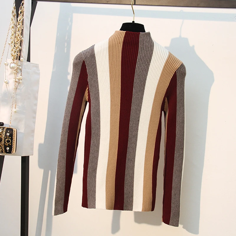 

Autumn Winter Warm Striped Sweater Women Pullovers Full Sleeve Knitted Tricot Top Essential Jumper Long Sleeve Sweaters Pull