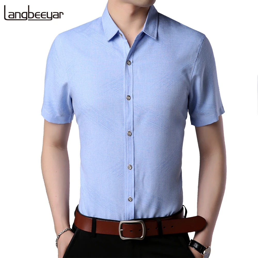 

2020 New Summer Brand Blue Short Sleeve Designer Dress Shirt Men High Quality Slim Fit Casual Fashion Designer Clothes Men