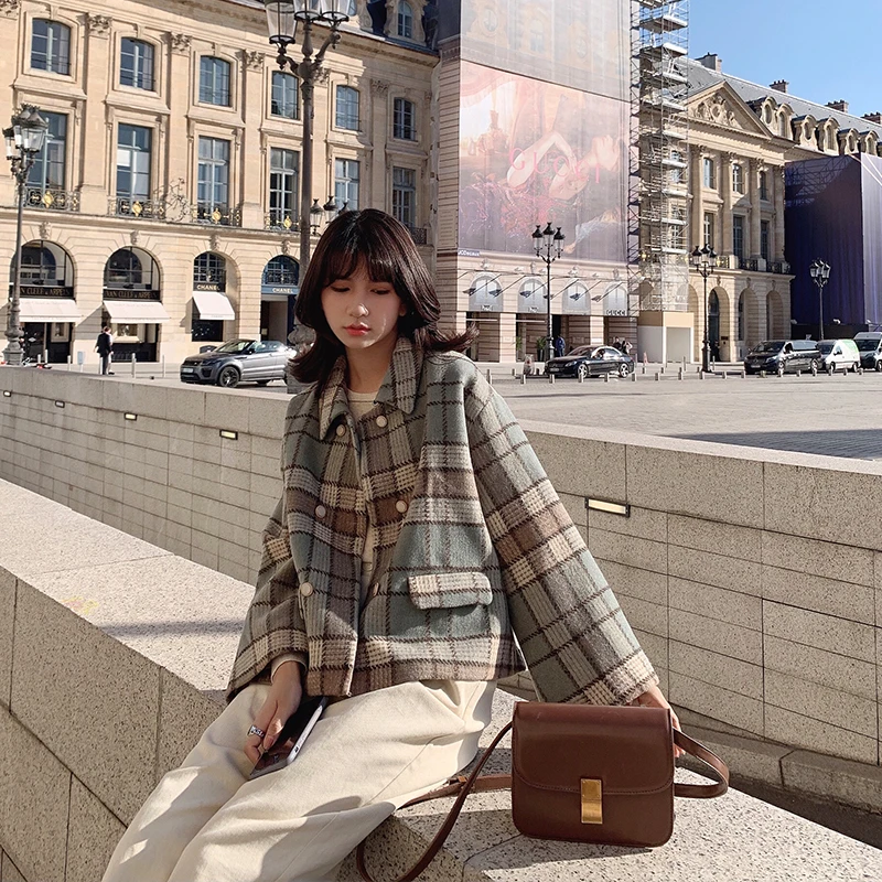 Greatest  MISHOW 2019 Autumn Winter Plaid Woolen Coat Women Thick Causal Lapel Straight Single-breasted Short