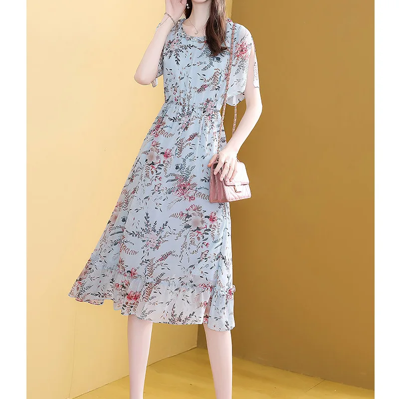 

New Style Elegant Chiffon Dress Women's 2019 Summer Waist Hugging Slimming Western Style Fashion Popular Skirt
