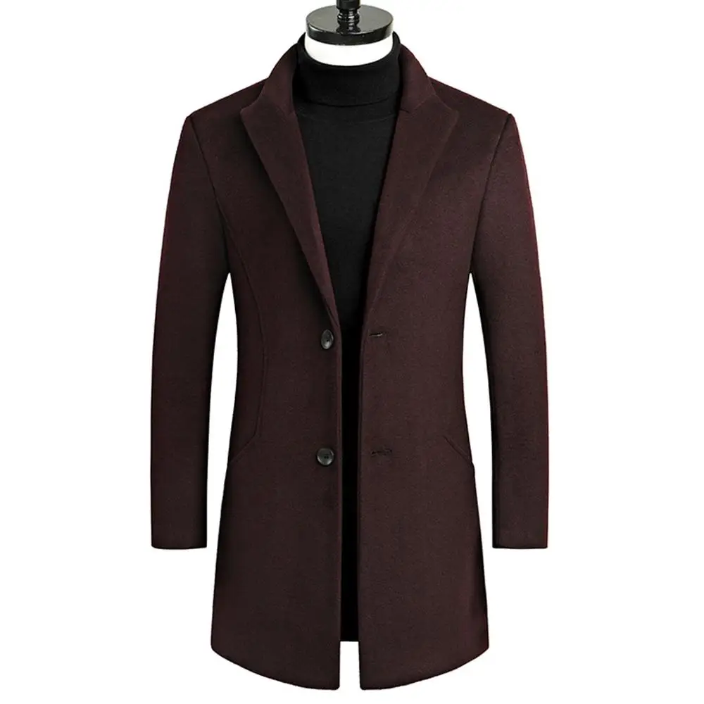 Мужские шерстяные пальто осень зима сплошной цвет Высокое качество Мужская шерстяная куртка Роскошная брендовая одежда#1212 - Цвет: Бургундия