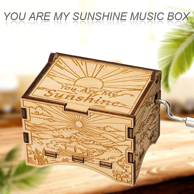 Wooden Hand-cranked Music Box Box Present You are My Sunshine Christmas gift