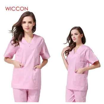 

WICCON Fashion New Women Medical Uniforms Nursing Clothes Short Sleeve Work Wear V Neck Solid Summer Short Sleeve Nurse Uniform