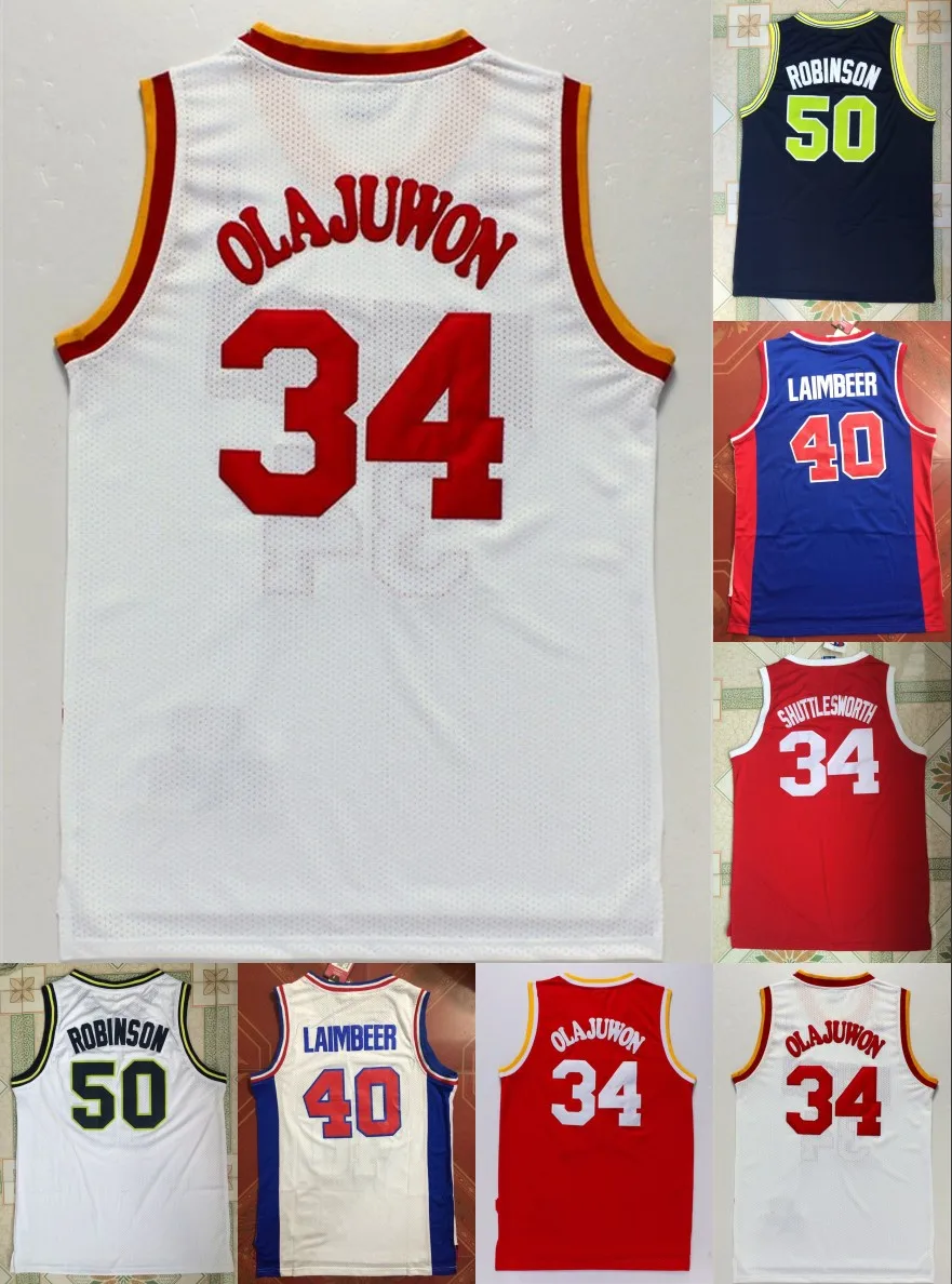 Новинка А+++ Качественная мужская майка для взрослых Bill Laimbeer 40 Давид Хаким 34 олахувон Робинсон 50 ХЬЮСТОН