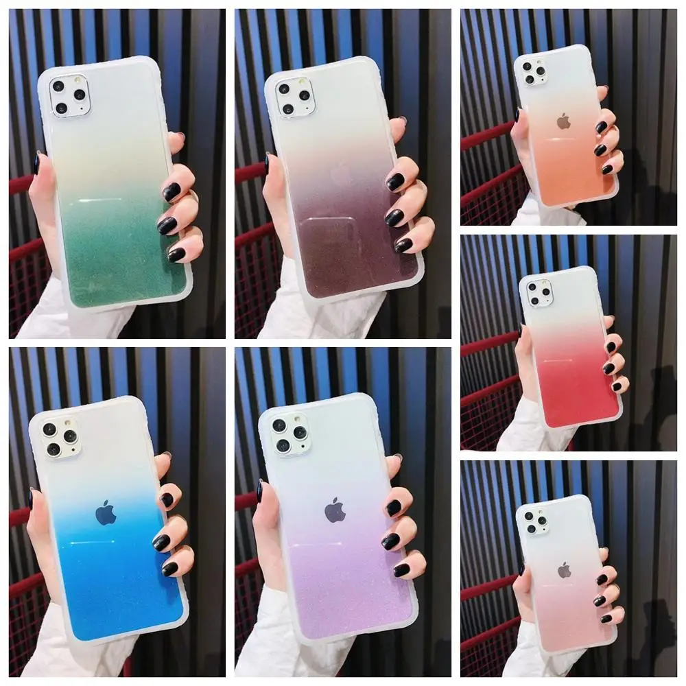 

Plating Glitter Simple Gradient Color Small waist Case For iPhone 11 Pro Max X XR XS 6 6S 7 8 Plus Anti-Knock Back Case Cover