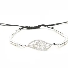 Золотой, серебряный, микро браслет с фианитами, Фианитами, кубическим цирконием, веревочка, Отрегулированная макраме, tb43, медные бусы, очаровательные плетеные браслеты с листьями