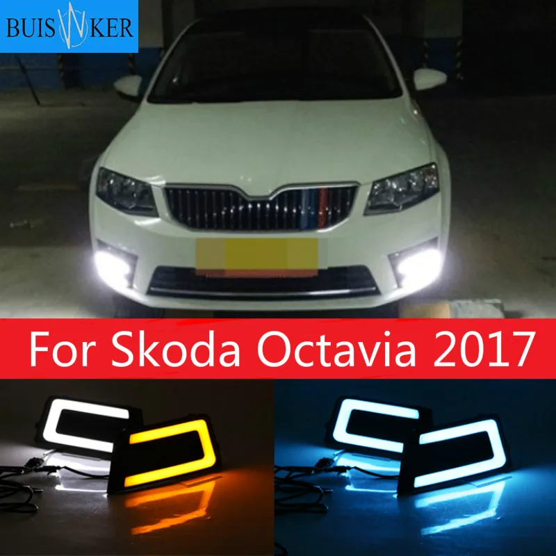 

Светодиодные дневные ходовые огни светильник для Skoda Octavia 2017 автомобильные аксессуары Водонепроницаемый 12 В DRL Противотуманные фары украшения