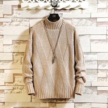 

OLOME New Sweater Men Japanese Style Loose Sweaters Casual O-Neck Pullover Mens Winter Sweaters Wool Knitted Warm Clothes Tops