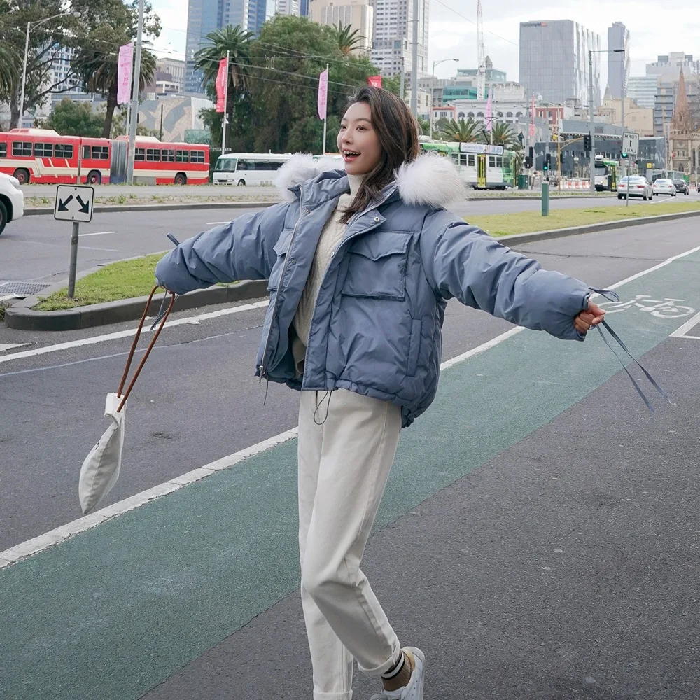 

Photo Shoot 2018 Winter New Style Korean-style WOMEN'S Wear Retro CHIC-Style Short Hooded Large Fur Collar Cotton Coat Cotton Ov