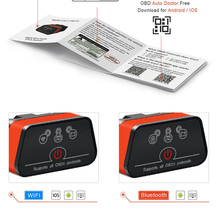 Автомобильные диагностические инструменты автомобильный диагностический сканер неисправностей для Vgate iCar2 Bluetooth автомобильный двигатель для Android Iso для BMW