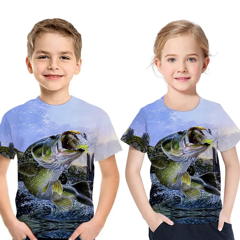 Новинка года, Детская футболка с объемным рисунком повседневная детская футболка с короткими рукавами и круглым вырезом пляжная модная детская одежда с рисунком рыбы футболка с объемным рисунком для мальчиков - Цвет: Тёмно-синий