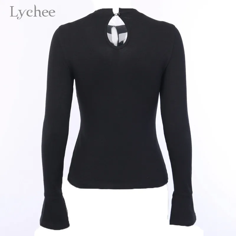 Lychee Harajuku, однотонная, сетчатая, Лоскутная, женская футболка, футболка, прозрачный, Круглый ворот, женские пуловеры, топы, сексуальные, весенние, женские футболки, футболки