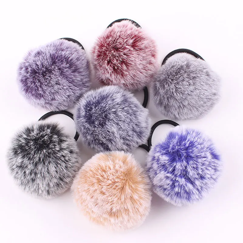 

New Artificial Rabbit Fur Ball Elastic Hair Rope Rings Ties Bands Ponytail Holders Girls Hairband Headband Hair Accessories