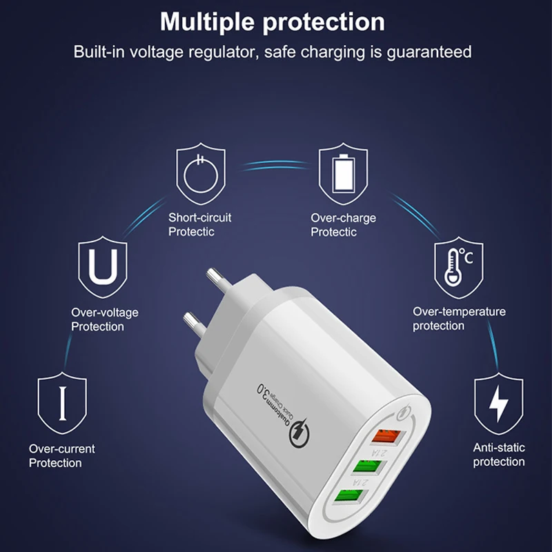 3 порта USB быстрая зарядка 5 в 2,4 А зарядное устройство 18 Вт адаптер питания для iPhone iPad samsung Xiaomi huawei QC3.0 быстрая настенная Зарядка для путешествий