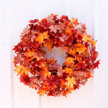 

61cm Autumn Harvest Maple Leaf Front Door Wreath Garland Thanksgiving Decoration Halloween Party Supplies
