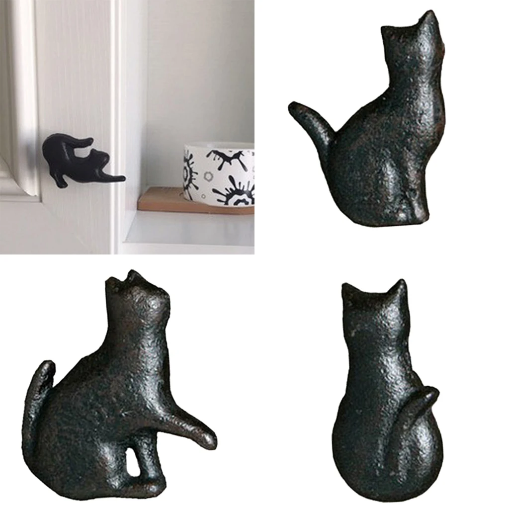 4x Creative Cat Design Cupboard Drawer Knob Kitchen Cabinet Door Pull Wardrobe Cast Iron Handles Kids Dresser Knobs