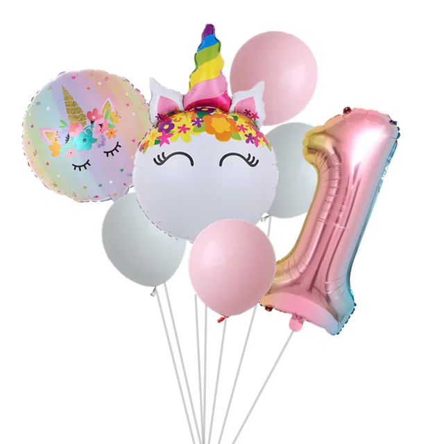 Rainbow Unicorn Balloon Number Foil Globos 1 2 3 4 Years Old Birthday Party Decoration Kid Unicorn Theme Party Wedding Balls Toy set 1