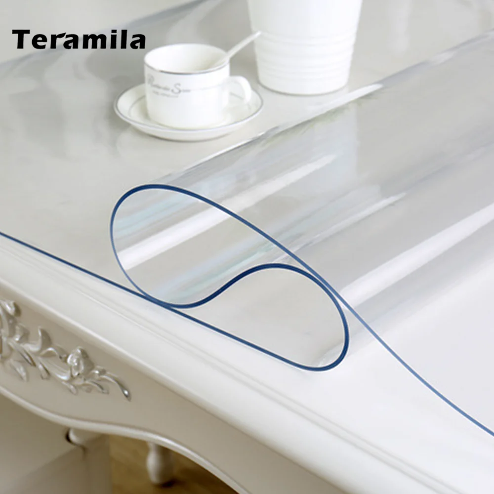 Teramila PVC Transparent Table Cloth Waterproof Oilproof Tablecloth 1.0mm/1.5mm Thick Soft Glass Ma