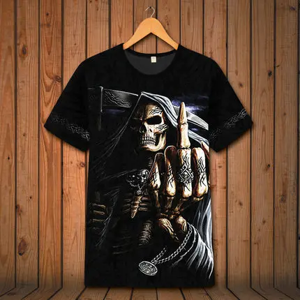 as picture Angry skulls с 3d принтом, модная футболка с короткими рукавами в стиле хип-хоп, летняя Новинка 2019New, качественная мягкая удобная ледяная футболка, Мужская S-6XL - Цвет: as picture