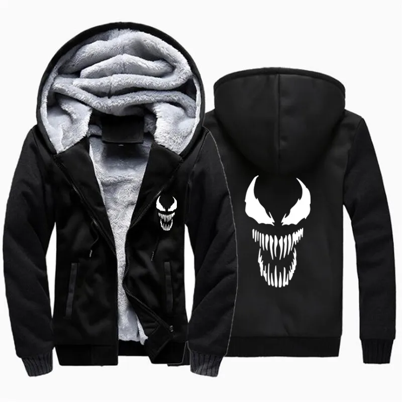 Европейская мода фильм venom Мужская винтажная утепленная флисовая куртка осень зима дизайнер известный бренд мужской Slim Fit теплое пальто - Цвет: black