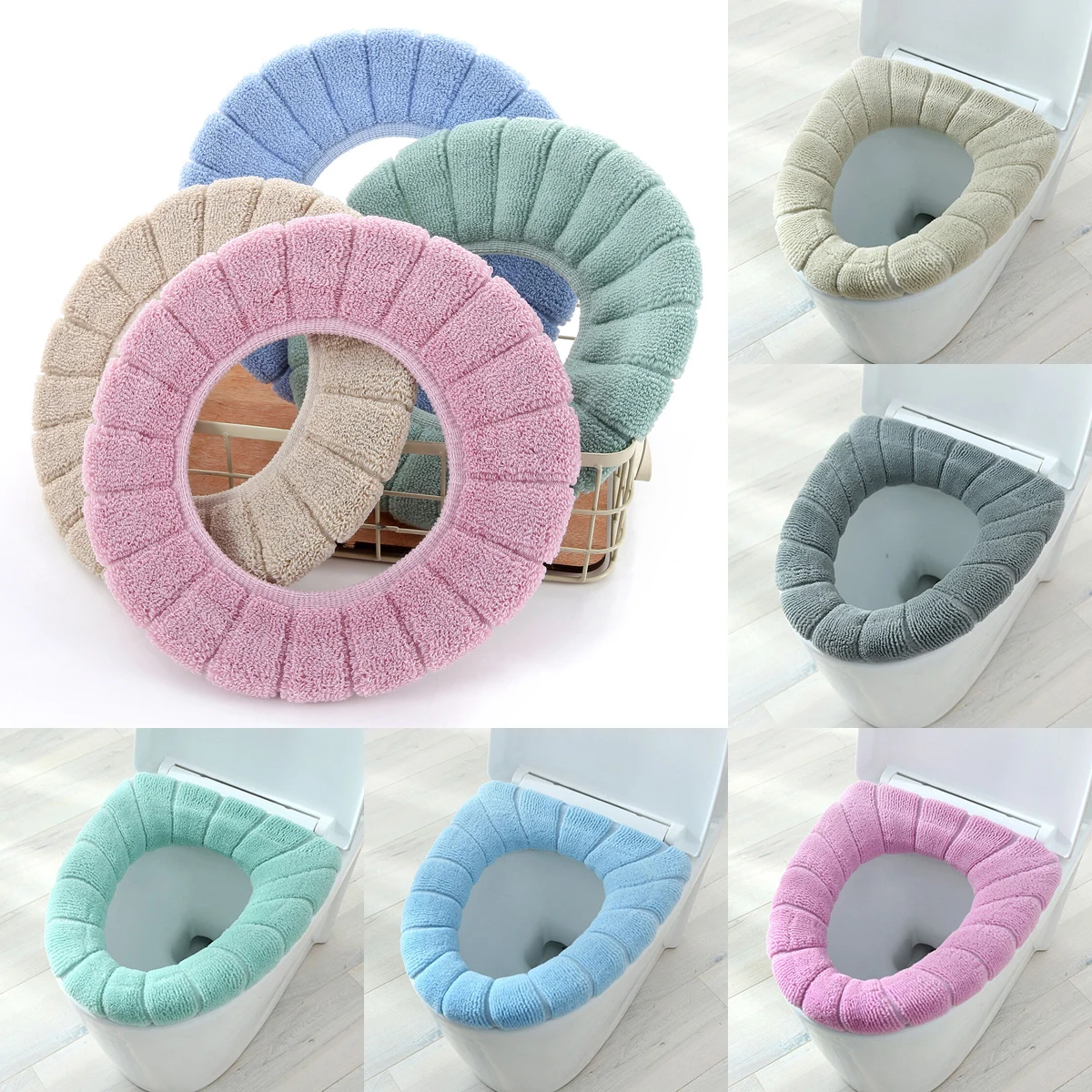 

Winter Warm Toilet Seat Cover Closestool Mat 1Pcs Washable Bathroom Accessories Knitting Pure Color Soft O-shape Pad Bidet Cover