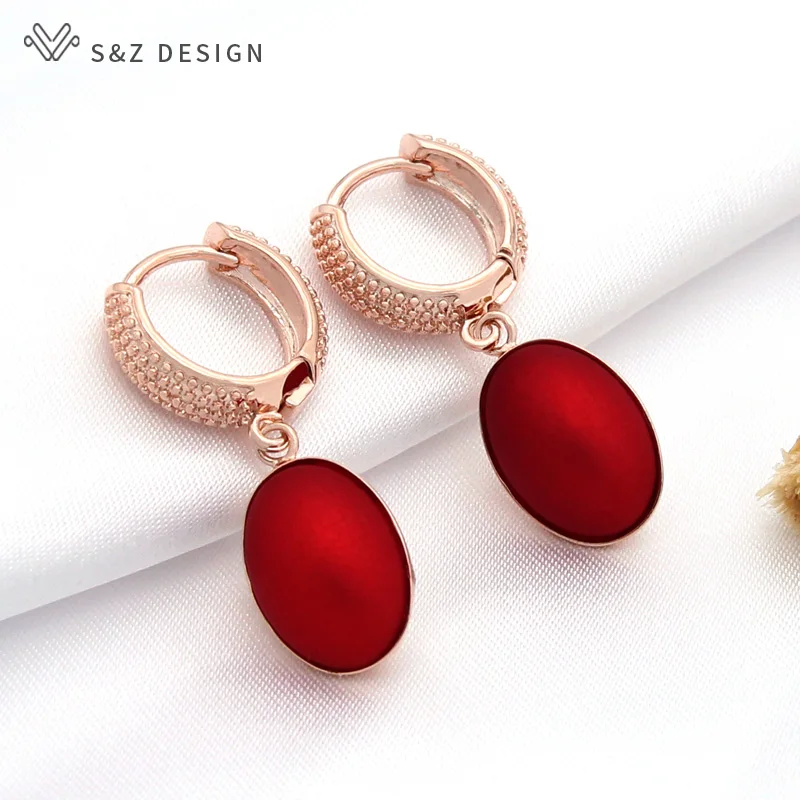S&Z DESIGN Elegant Red Egg Shape Imitation Oval Pearl Dangle Earrings Necklace Jewelry Sets For Women Wedding Party Jewelry