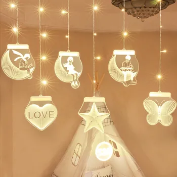 

3D Romantic Curtain String Light USB Powered Fairy Night Light Remote Control Christmas Tree Hanging Light For Home Decoration