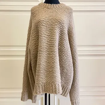 

Autumn And Winter Lazy Wind Handmade Thick Needle Goat Wool Oversize Sweater Women Retro Outer Wear Pullover Round Neck