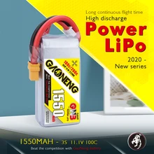Conector recarregável da tomada xt60 da bateria de gaoneng gnb 1550mah 11.1v 100c/200c 3s lipo para rc modelos quadro multicopter accs