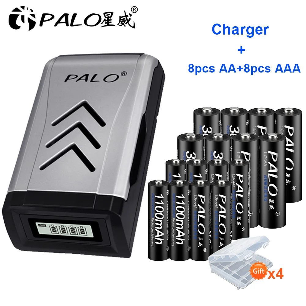 4 шт. аккумуляторная батарея Palo AA 3000 мА/ч + AAA 1100 1 2 В зарядное устройство ЖК usb