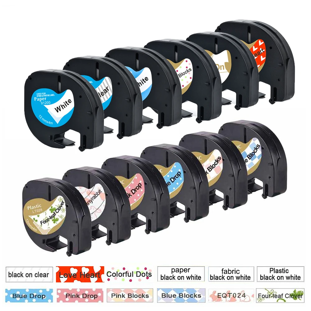 

3pcs 91201 91331 12267 label tape plastic and paper compatible for LT-100H dymo label printer 12mm dymo letratag 18769 91200