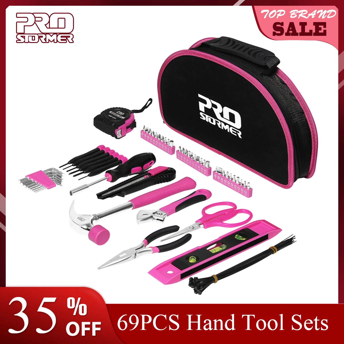 

PROSTORMER 69 Pcs Woodworking Hand Tool Set Household tool Professional Portable toolbox Suitable for Girls and Women Pink Tool