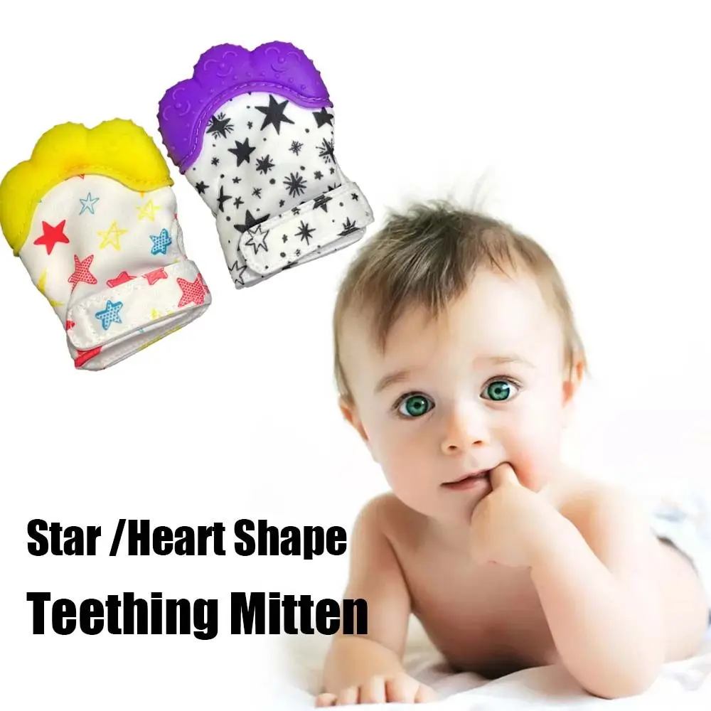 Baby Teether Heart Star Print Silicone Mitten Gloves Kids Children Baby Teethers Anti-eating Hand Teething Mitten Care Hot baby mittens