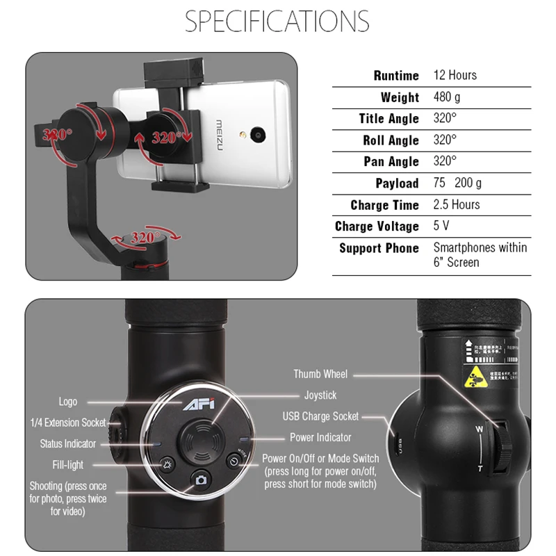  3Axis Smartphone Gimbal Stabilizer Snoppa Atom Handheld Triaxial estabilizador Stabilizer for iphon
