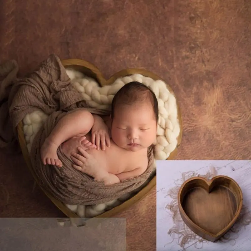 Baby Photography Props Wooden Heart Shape Box Newborn Infants Photo Posing Shooting Prop Accessories