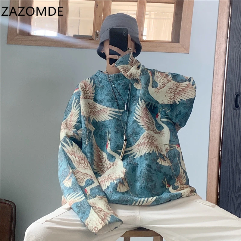 

ZAZOMDE Winter Men Warm Blue/black/white Coats Cashmere Printing Knitting Woolen Sweaters High-quality Loose Casual Pullover