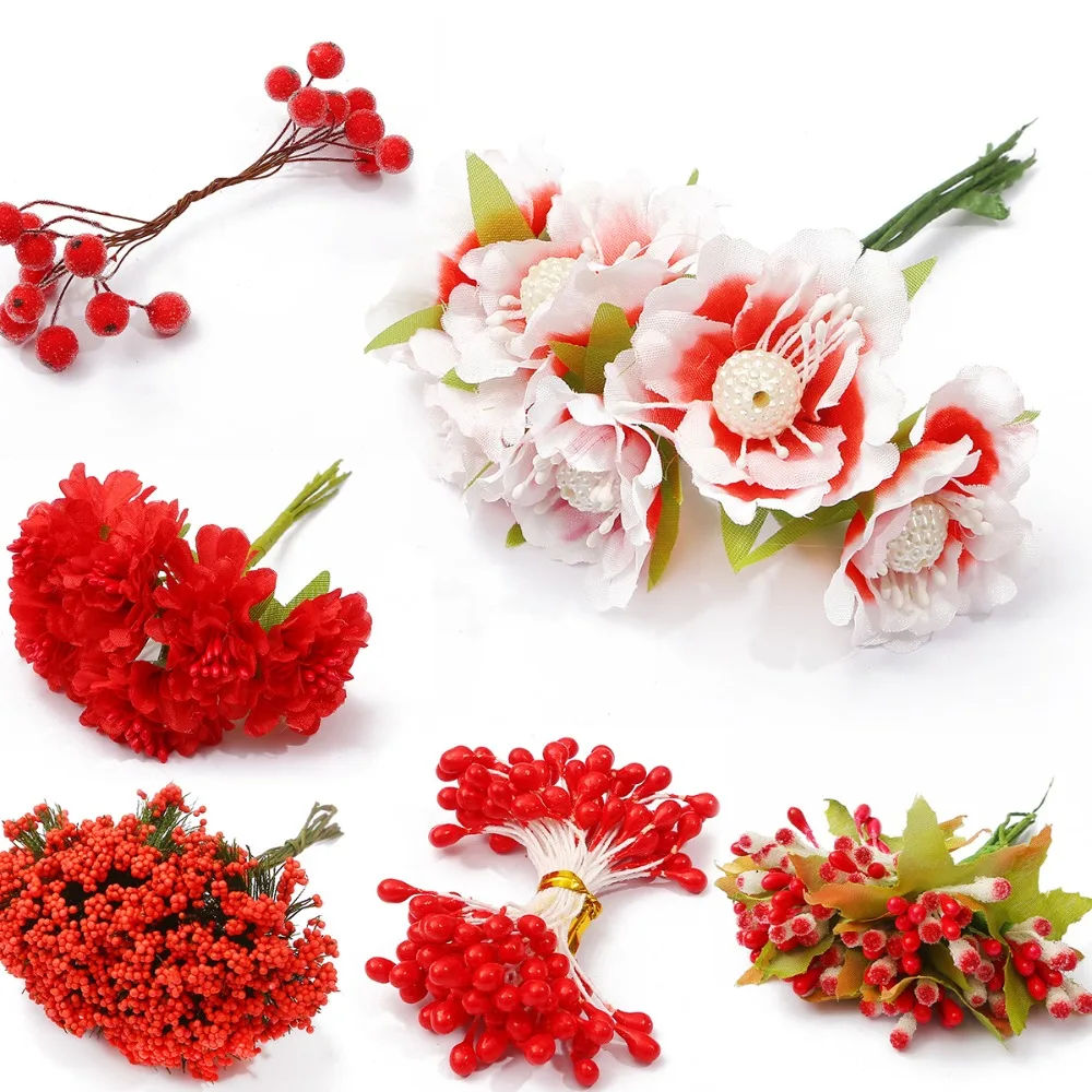Neue Ankunft Mix Größen Gemischte Rote Künstliche Blume Kirsche Staubblatt Beeren Bundle DIY Hochzeit Kuchen Geschenk Box Dekoration – Detail 7
