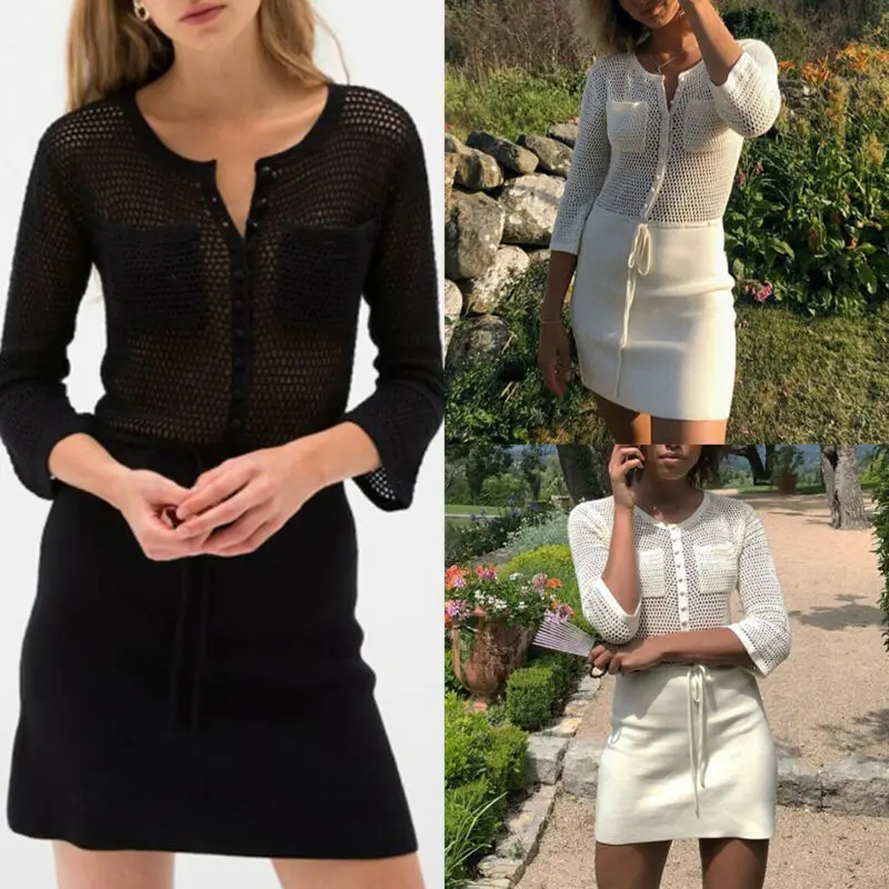 Women's Long Sleeve Hollow Mini Dress Bandage Bodycon Solid Casual Party Dresses |