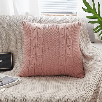 

Double Cable Knit Cushion Cover Vintage Coffee Ivory Grey Pink Coffee Solid Pillow Case 45cm*45cm Soft 5 Colors Knit Cushion