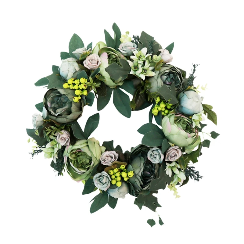 

Artificial Peony Wreath Green Flower Door Wreath with Green Leaves Wreath for Front Door Decor Wedding Wall Home Decoration